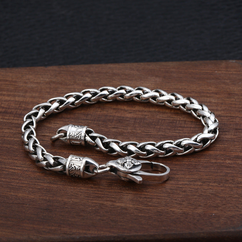 Wholesale s925 sterling silver fashion trend versatile Thai silver vajra six-character mantra hemp rope bracelet for men and women