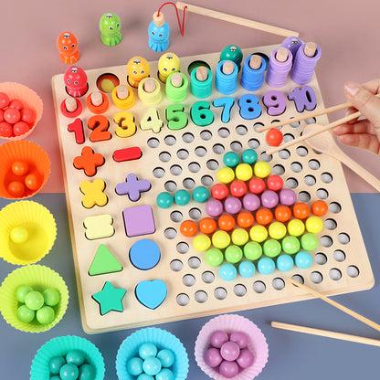 Children's wooden 13-in-1 bead fishing logarithm board multifunctional shape number cognitive early education educational toy