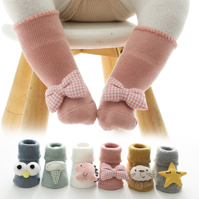 21 Autumn and Winter Baby Warm Socks Baby Non-Slip Velvet Thickening Terry-Loop Hosiery Middle-Long Stockings