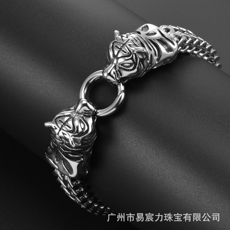 Factory direct sales European and American stainless steel bracelets titanium steel bracelets hip-hop style bracelets tiger head style domineering stainless steel bracelets