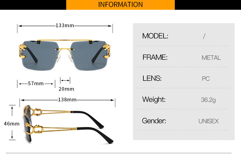 European and American retro double bridge sunglasses men's fashion large leopard frameless cut edge sunglasses women's fashion cross-border eye wholesale