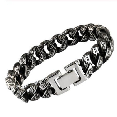 Harajuku Black Retro Carved Bracelet Men's European and American Trendy Student Street Titanium Steel Simple Cold Style Cuban Chain Jewelry