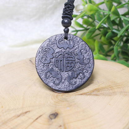 Cross-border procurement Russian shungite, middle-aged, simple, handmade, pure natural stone texture 35 40mm pendant