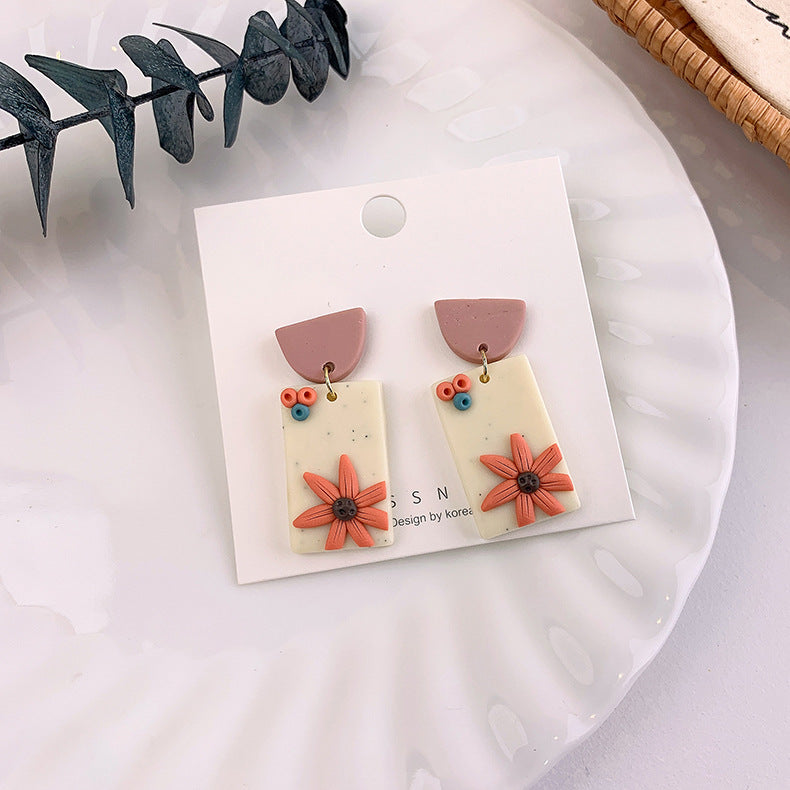 Cross-border Korean version of retro colorful pastoral Chinese style earrings girl flower earrings personalized literary earrings