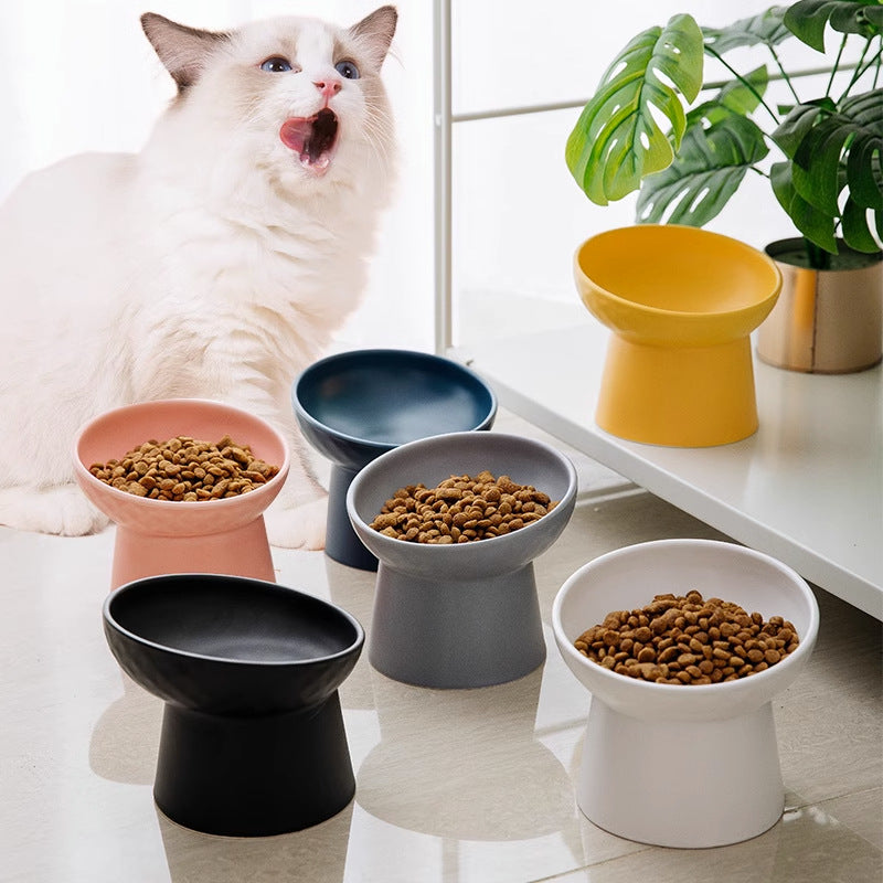 New ceramic bowl, cat bowl, dog bowl, pet bowl, slanted mouth, high feet, cervical vertebra protection, cat and dog food bowl, pet supplies