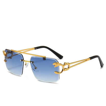 European and American retro double bridge sunglasses men's fashion large leopard frameless cut edge sunglasses women's fashion cross-border eye wholesale