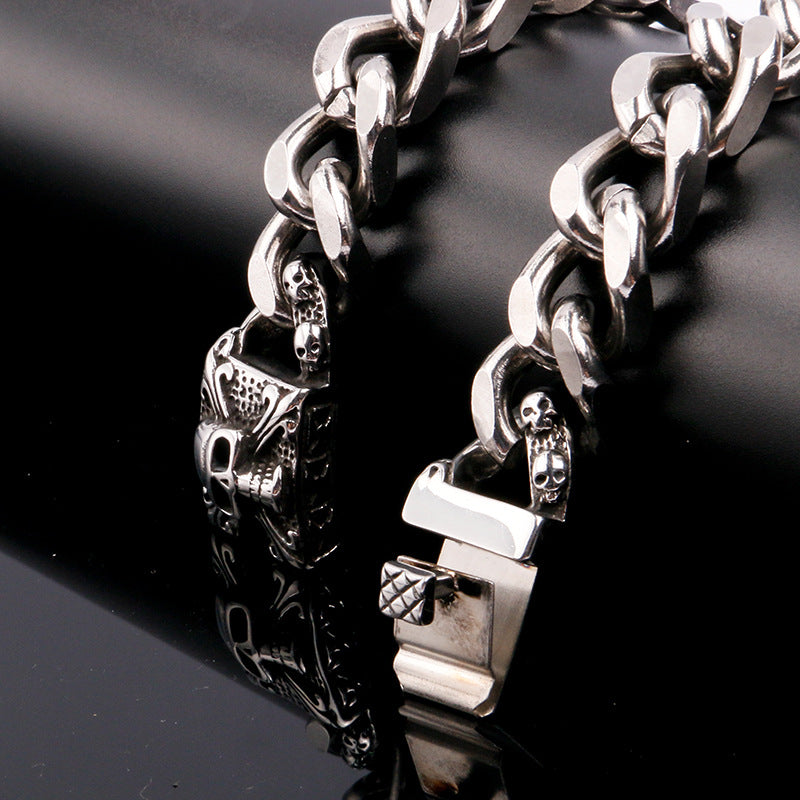 Crow jewelry, European and American men's trendy hip-hop skull stainless steel bracelet, punk titanium steel jewelry wholesale