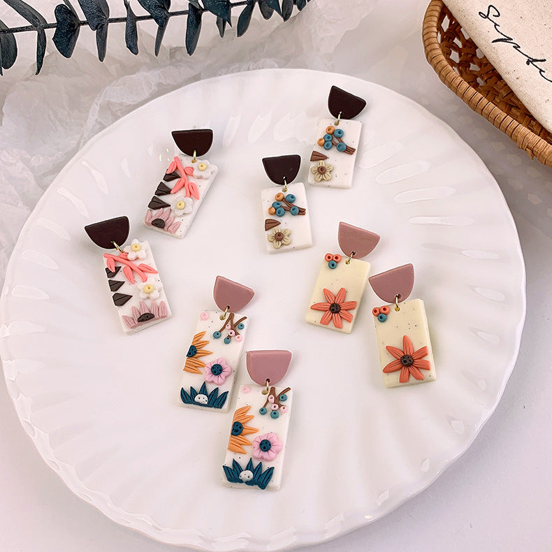 Cross-border Korean version of retro colorful pastoral Chinese style earrings girl flower earrings personalized literary earrings