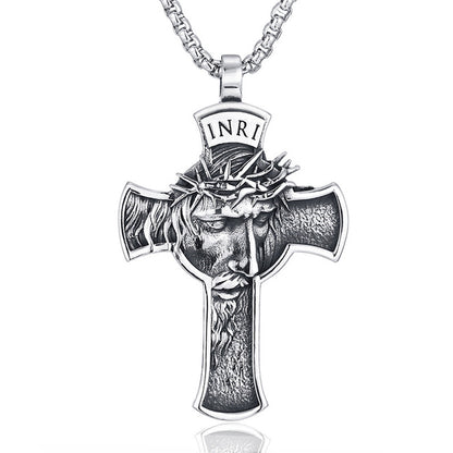 Cross-border Amazon best-selling retro style stainless steel portrait cross necklace pendant titanium steel jewelry source manufacturer