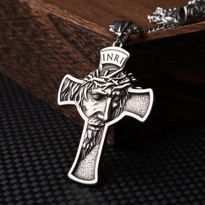 Cross-border Amazon best-selling retro style stainless steel portrait cross necklace pendant titanium steel jewelry source manufacturer