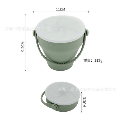 2023 Amazon New Food Complementary Bowl Children's Folding Silicone Snack Bowl Convenient Shoulder Portable Snack Cup