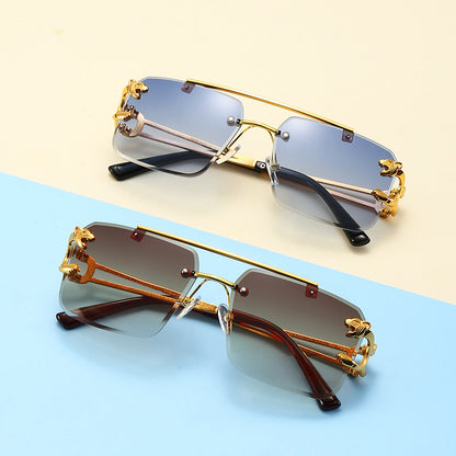 European and American retro double bridge sunglasses men's fashion large leopard frameless cut edge sunglasses women's fashion cross-border eye wholesale