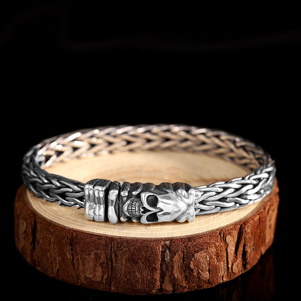 New product arrival Thai silver antique hand jewelry s925 silver jewelry personalized Seiko men's woven skull bracelet