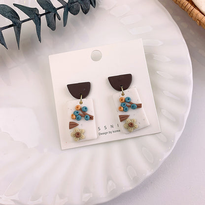 Cross-border Korean version of retro colorful pastoral Chinese style earrings girl flower earrings personalized literary earrings