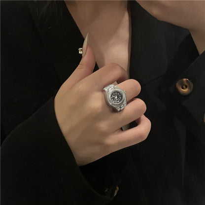 European and American fashion punk watch ring niche couple finger watch mini clock retro creative elastic ring