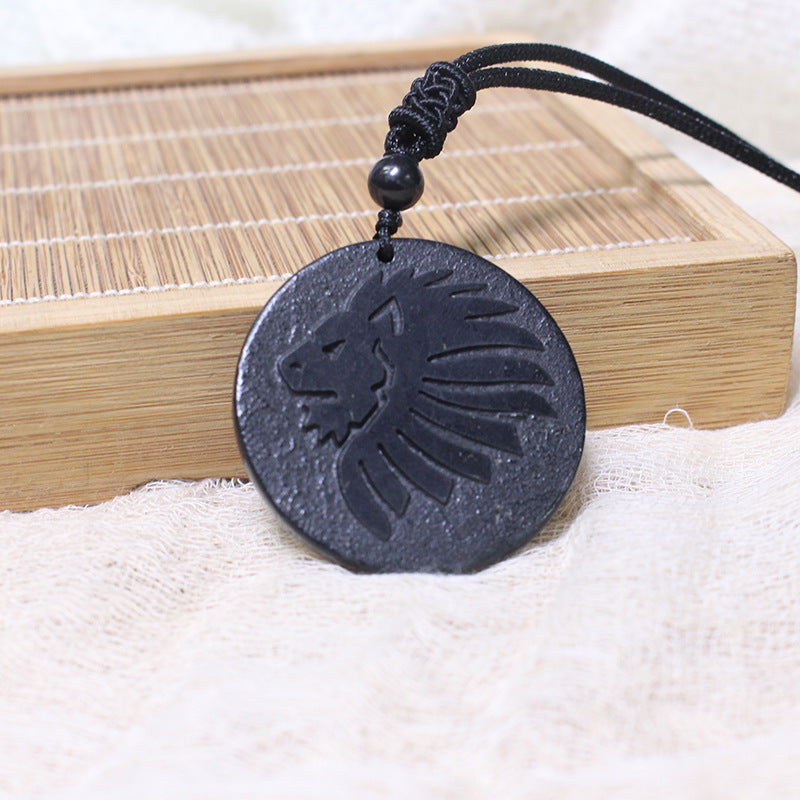 Cross-border procurement Russian shungite, middle-aged, simple, handmade, pure natural stone texture 35 40mm pendant