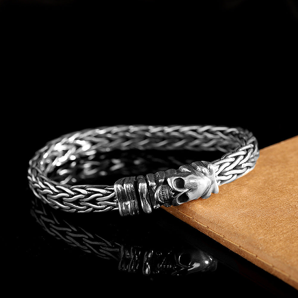 New product arrival Thai silver antique hand jewelry s925 silver jewelry personalized Seiko men's woven skull bracelet