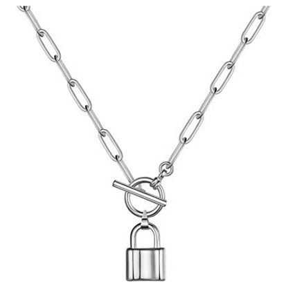 Amazon New Product Lock Pendant Paperclip Chain Necklace European and American Fashion Punk Style OT Buckle