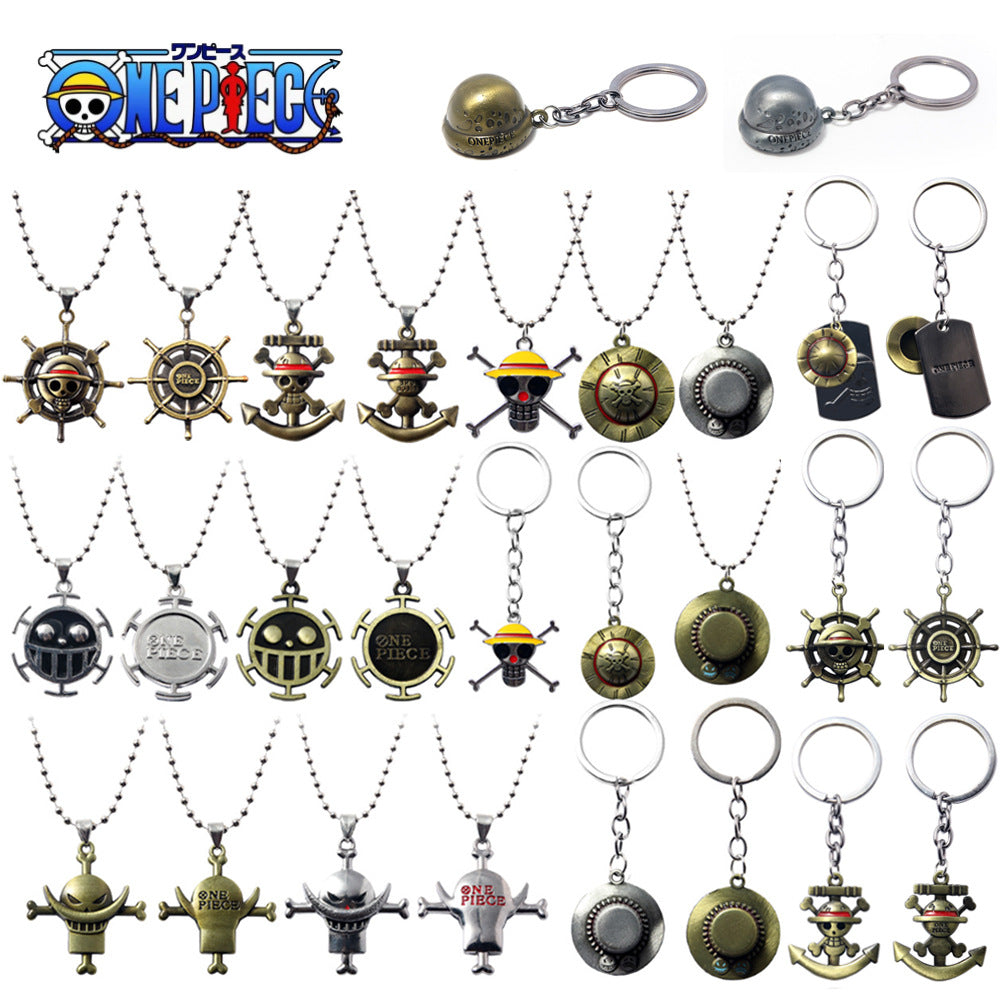 Anime One Piece Straw Hat Luffy Ace Hat Necklace Whitebeard ONEPIECE Wanted Order Keychain Pendant