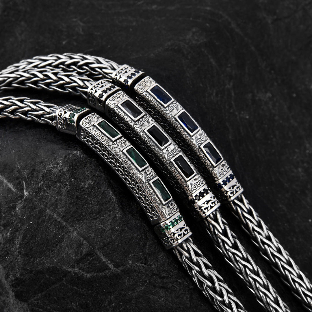 Seiko diamond s925 sterling silver rattan grass pattern men's bracelet retro European and American versatile bracelet women's accessories bracelet