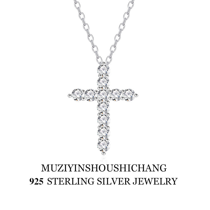 925 silver cross necklace Korean version of high-end hip-hop full of diamond chain Internet celebrity ins Ma Siwei's same clavicle chain