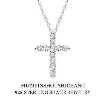 925 silver cross necklace Korean version of high-end hip-hop full of diamond chain Internet celebrity ins Ma Siwei's same clavicle chain