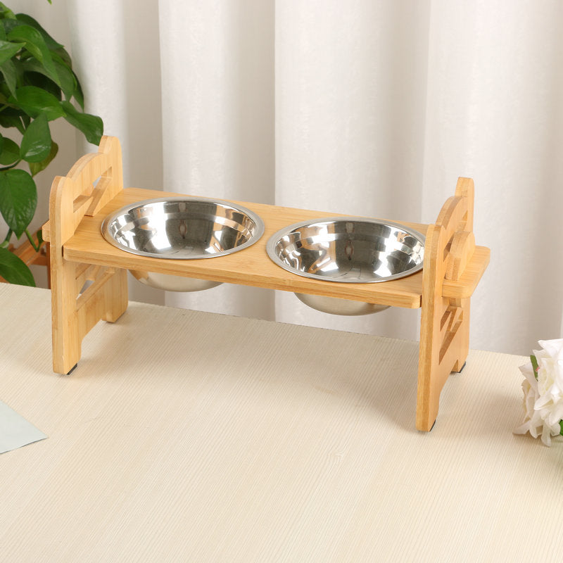 Cat bowl rack, feeder, pet bowl, stainless steel dining rack, anti-knock single and double bowl, cat and dog food bowl for pets