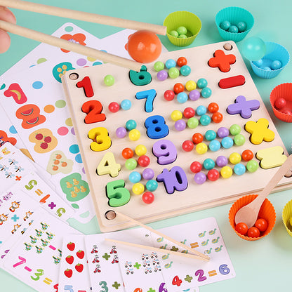 Children's wooden 13-in-1 bead fishing logarithm board multifunctional shape number cognitive early education educational toy