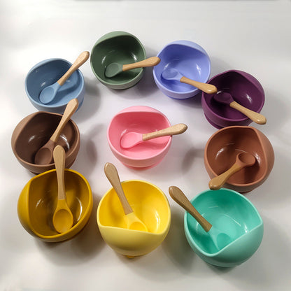 Children's silicone suction cup bowl, infant food bowl set, baby eating anti-fall snail bowl, children's training spoon