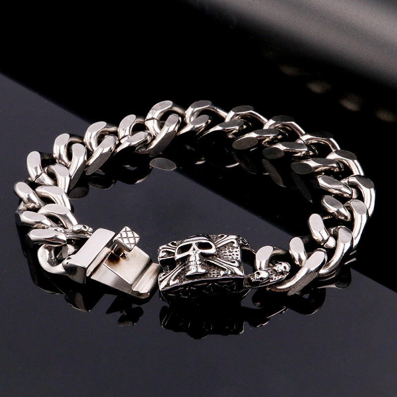 Crow jewelry, European and American men's trendy hip-hop skull stainless steel bracelet, punk titanium steel jewelry wholesale