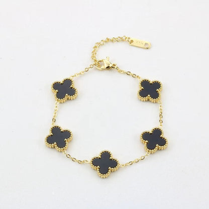 Manufacturer wholesale Internet celebrity five-flowered shell double-sided four-leaf clover bracelet mother-of-pearl good luck four-leaf clover titanium steel bracelet hand ornaments