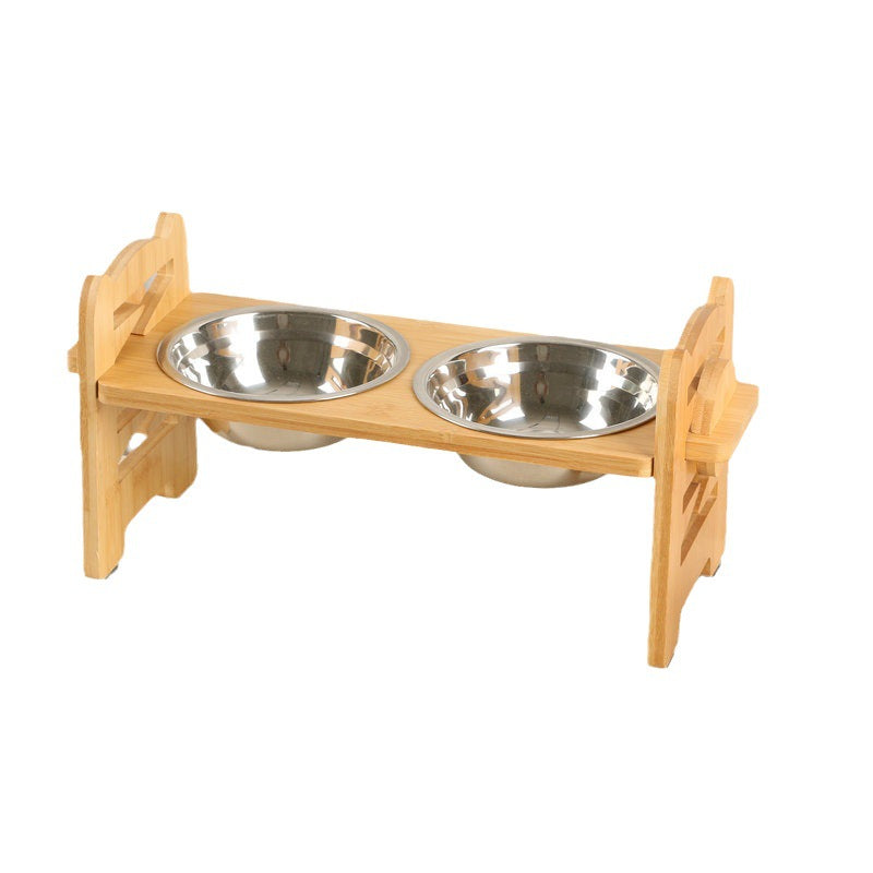 Cat bowl rack, feeder, pet bowl, stainless steel dining rack, anti-knock single and double bowl, cat and dog food bowl for pets