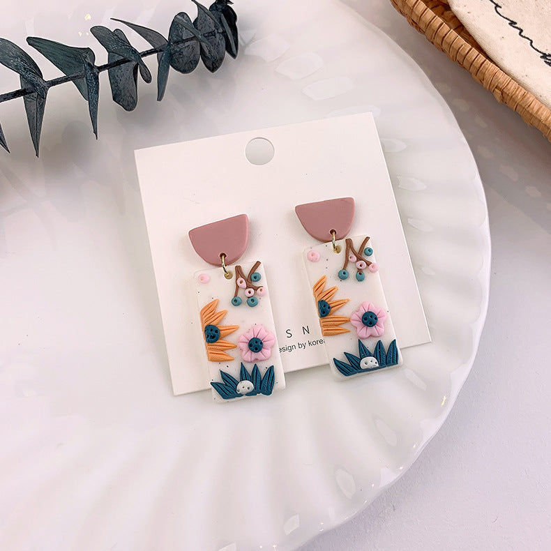 Cross-border Korean version of retro colorful pastoral Chinese style earrings girl flower earrings personalized literary earrings