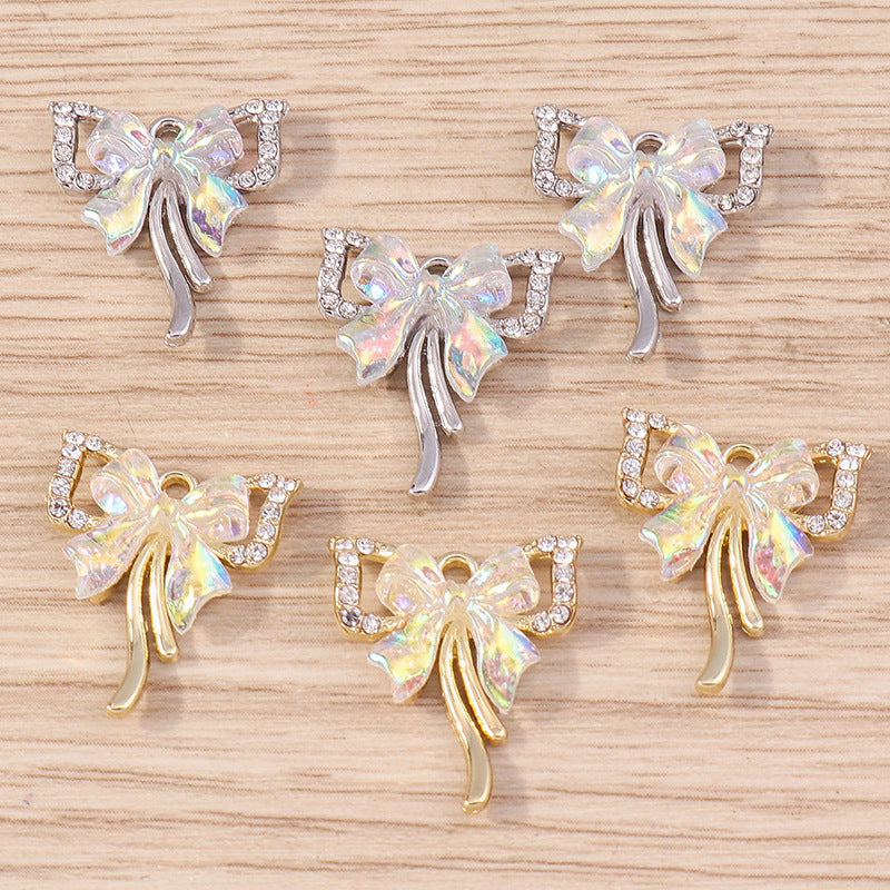 5pcs/pack Beautifully designed bowknot accessories with diamonds and dots for DIY jewelry accessories accessories pendants