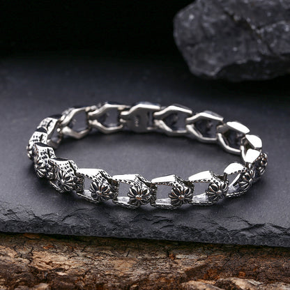 Wholesale 925 sterling silver bracelet cross flower men and women thick style Thai silver retro old fashion punk personalized jewelry