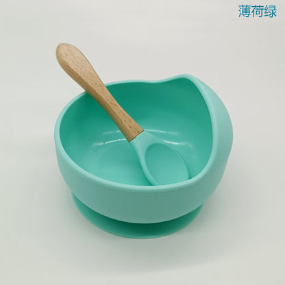 Children's silicone suction cup bowl, infant food bowl set, baby eating anti-fall snail bowl, children's training spoon