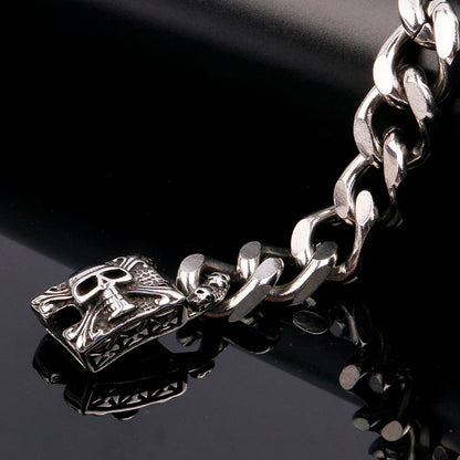 Crow jewelry, European and American men's trendy hip-hop skull stainless steel bracelet, punk titanium steel jewelry wholesale