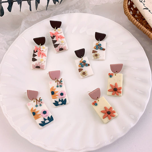 Cross-border Korean version of retro colorful pastoral Chinese style earrings girl flower earrings personalized literary earrings