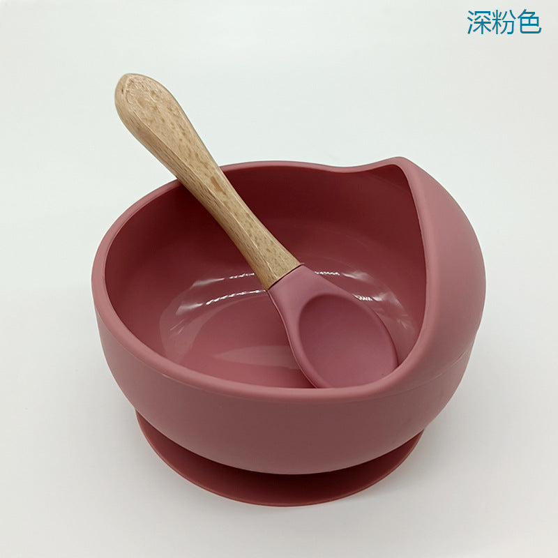 Children's silicone suction cup bowl, infant food bowl set, baby eating anti-fall snail bowl, children's training spoon