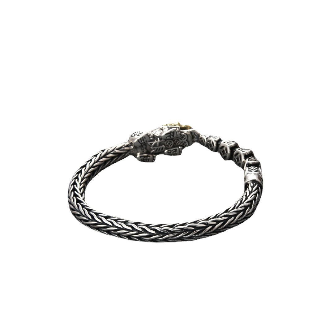 Wholesale sterling silver Pixiu bracelet for men, hand-woven, national trend, transfer, niche personality, female couple