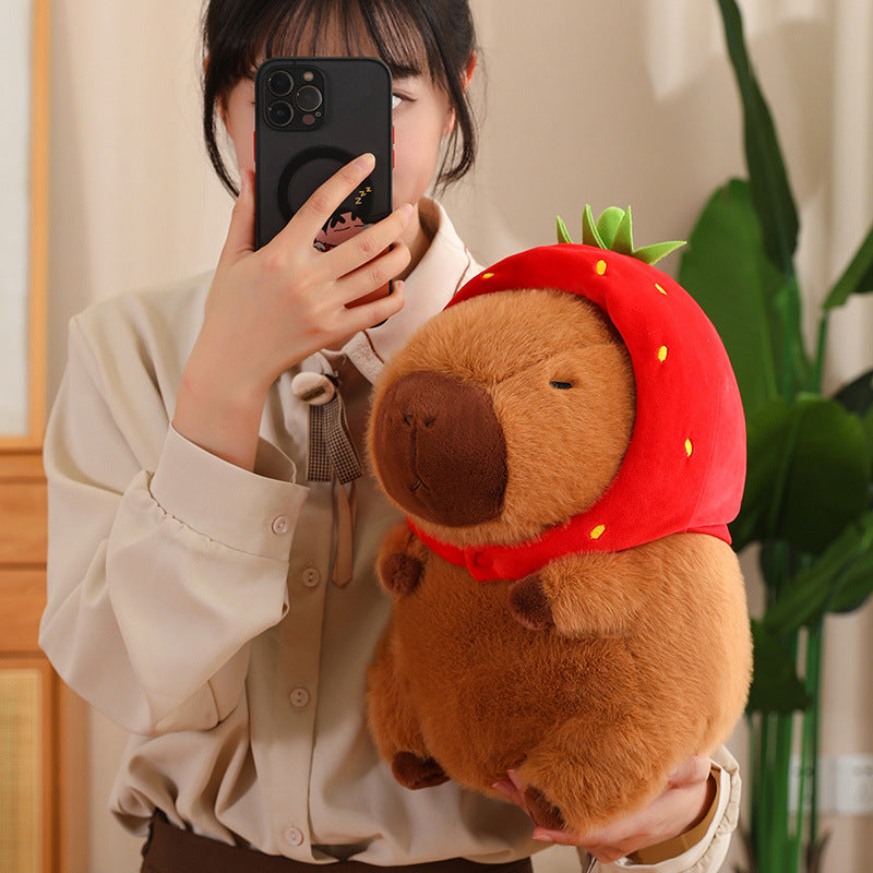 Capibala Doll Strawberry Capybara Doll Capibala Pendant Capybara Snap Circle Ugly Cute Doll Bag Ornament