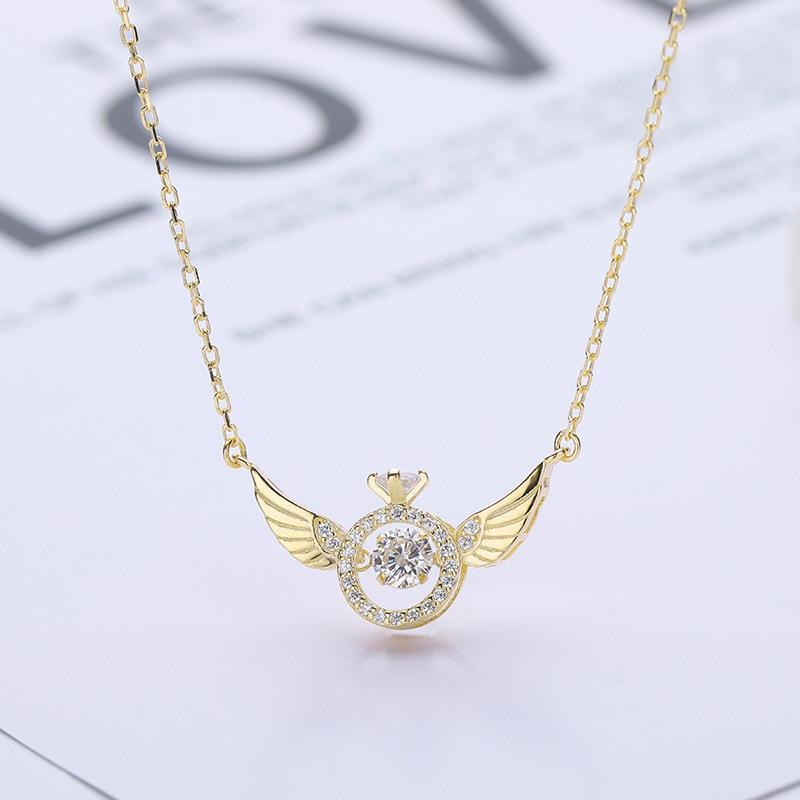 Angel Smart Necklace, Clavicle Chain, Beating Heart Wings, Female Niche Design, Simple Flying Wings, Inlaid with Gold Plating