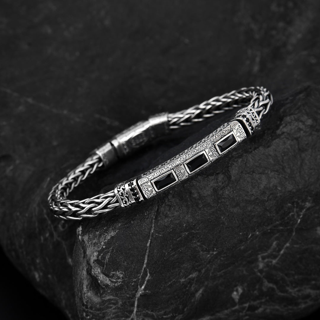 Seiko diamond s925 sterling silver rattan grass pattern men's bracelet retro European and American versatile bracelet women's accessories bracelet