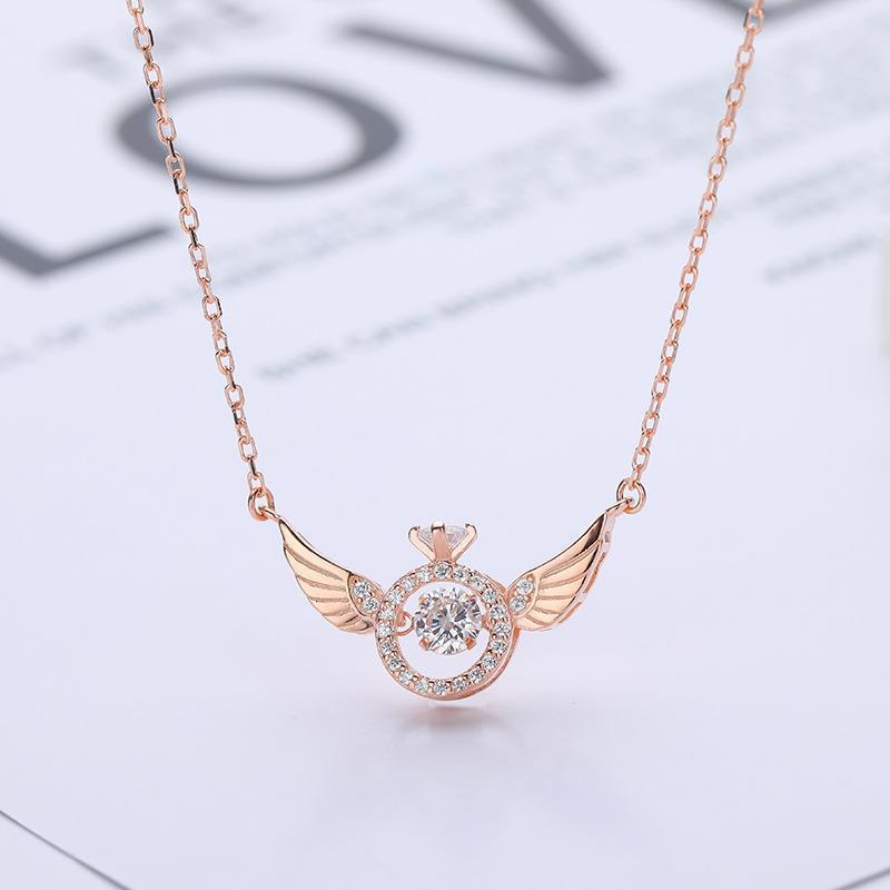 Angel Smart Necklace, Clavicle Chain, Beating Heart Wings, Female Niche Design, Simple Flying Wings, Inlaid with Gold Plating