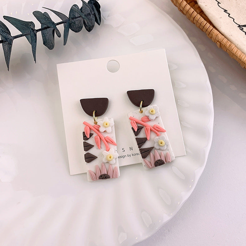 Cross-border Korean version of retro colorful pastoral Chinese style earrings girl flower earrings personalized literary earrings