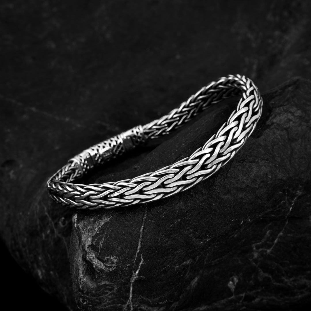 925 sterling silver simple and elegant fashionable size gradient bracelet men's retro old bracelet couple bracelet ins jewelry