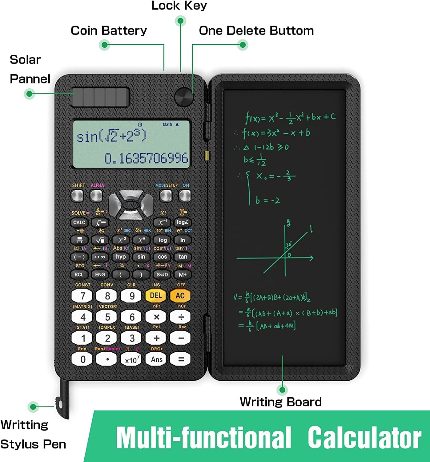 Solar Scientific Calculator with LCD Notepad 417 Functions