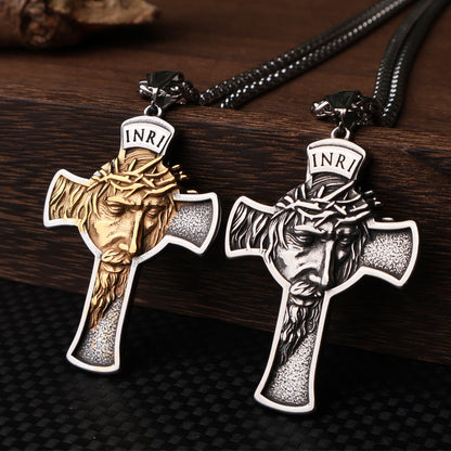 Cross-border Amazon best-selling retro style stainless steel portrait cross necklace pendant titanium steel jewelry source manufacturer