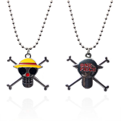 Anime One Piece Straw Hat Luffy Ace Hat Necklace Whitebeard ONEPIECE Wanted Order Keychain Pendant