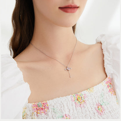 925 Silver Cupid Heart Sterling Silver Necklace for Women Smart Romantic Love Collarbone Chain Angel Wings Same Style as Big Brand